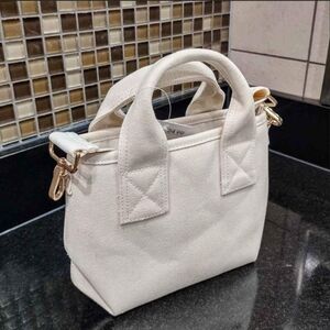 Nwt h&m bone canvas clutch crossbody wide strap removable shoulder belt bag